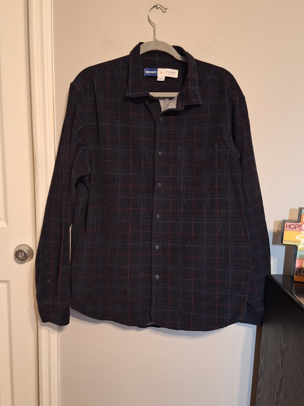 Old Navy Men’s 100% Cotton Navy Plaid Button-Down Corduroy Shirt Shacket